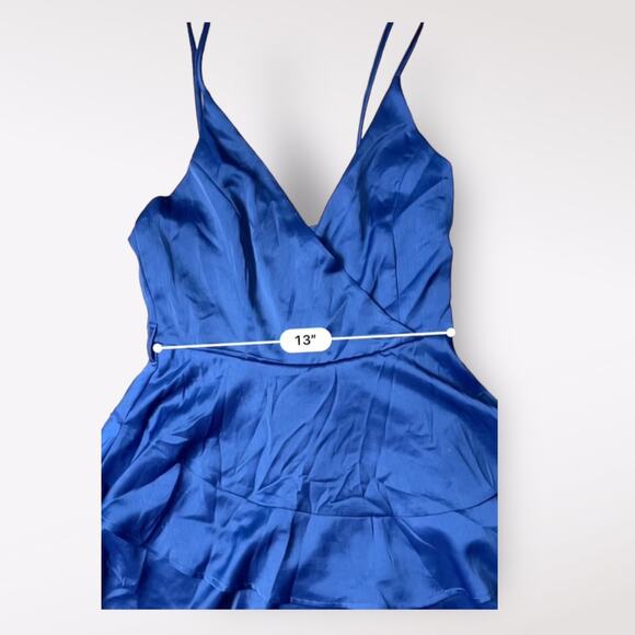 Altar’d State Navy Blue Satin Ruffled V-Neck Artesia Romper NWT Size S - Picture 5 of 10